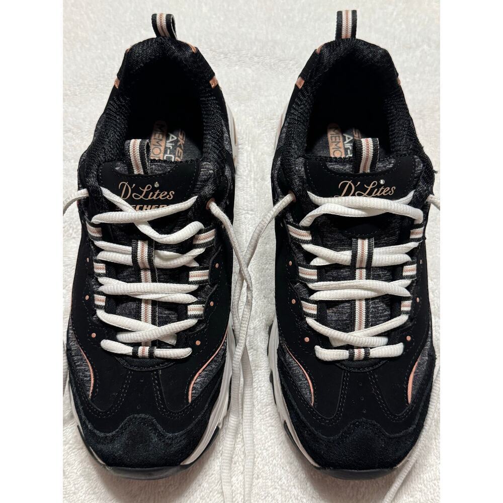 Skechers D’Lites Size 8.5 US Black and Rose Gold